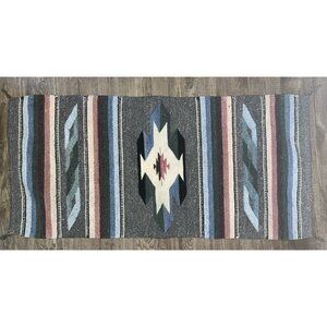 Handwoven Mexican Zapotec Style Wool Rug Southwest Geometric Aztec Decor 28x61"
